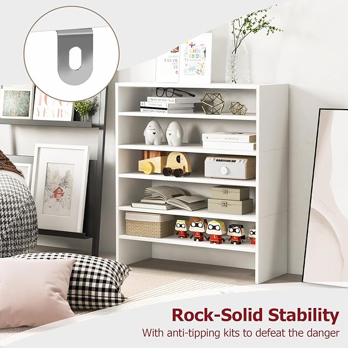 Tangkula 6-Tier Stackble Shoe Rack for Closet, Space Saving Wooden Corner Shoe Storage Shelf for 18 Pairs, 3-in-1 Adjustable White Shoe Organizer for Front Door Entryway