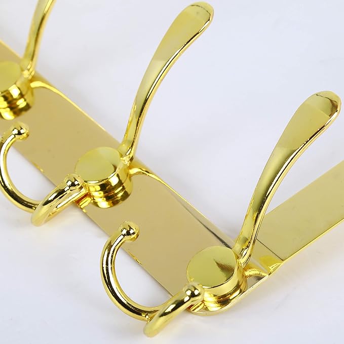 SKOLOO Over The Door Hook - for Doors up to 1-3/4'' Thickness, Metal Door Hanger with 5 Triple Hooks, Over The Door Hanger for Coats, Hats,Towels, Gold, Assembly Required
