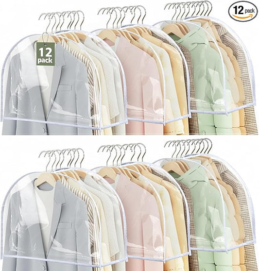 Patelai 12 Pcs 4" Gusseted Plastic Shoulder Covers for Hanging Clothes Coat Covers for Closet Clear Garment Breathable Bag for Jacket Clothing Coat Dress (Transparent)