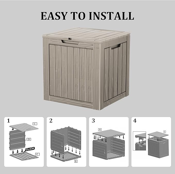 29 Gallon Resin Deck Box Waterproof Outdoor Storage Box for Patio Furniture Pool Accessories Indoor Storage for Cushion Garden Tools, Gray