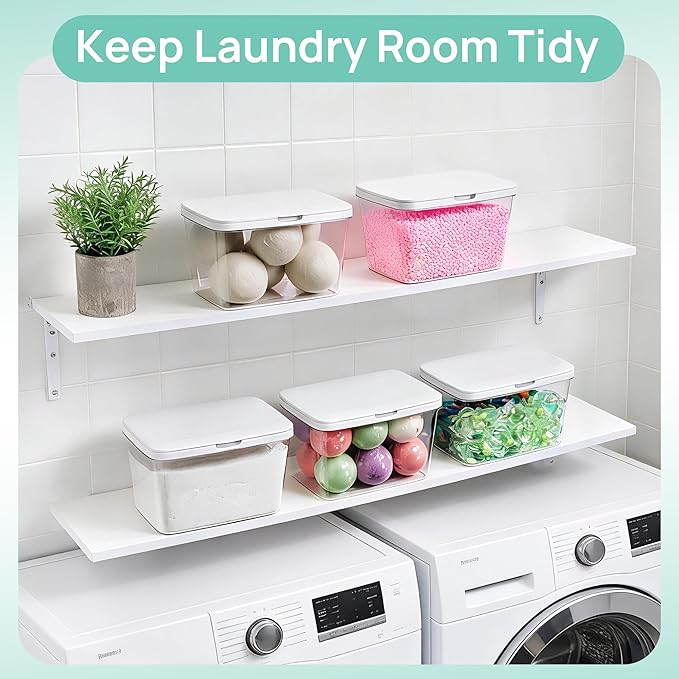 Vtopmart 5 Pack Laundry Pods Container and Dryer Sheet Holder, Detergent Powder Container with Lids &Labels & Scoop for Laundry Room Organization, Laundry Storage for Powder, Pods, Scent Booster Beads