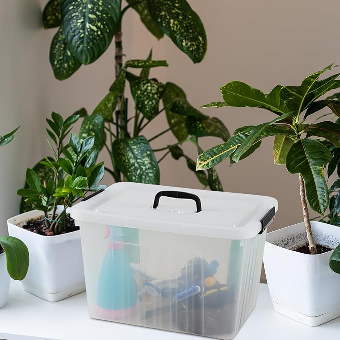 20 L Clear Storage Box with Handle, Plastic Latching Organizing Bin, 4 Pack