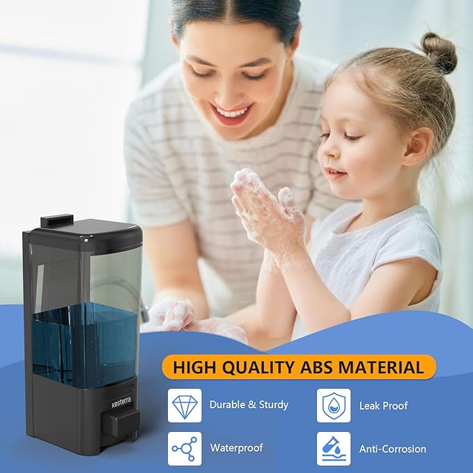 Manual Soap Dispenser, 17oz/500ml Wall Mount Soap Pump, Large Capacity Kitchen Bathroom Hand Soap Dispenser, Commercial Refillable Shampoo Shower Gel Lotion Dispenser, Black