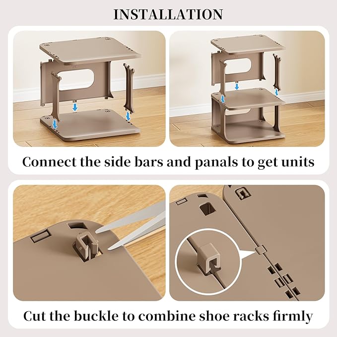 HAIXIN Small Shoe Rack for Closet, 5-Tier Stackable Shoe Organizer for Front Door Entrance, Plastic Vertical Shoe Cubby - Khaki