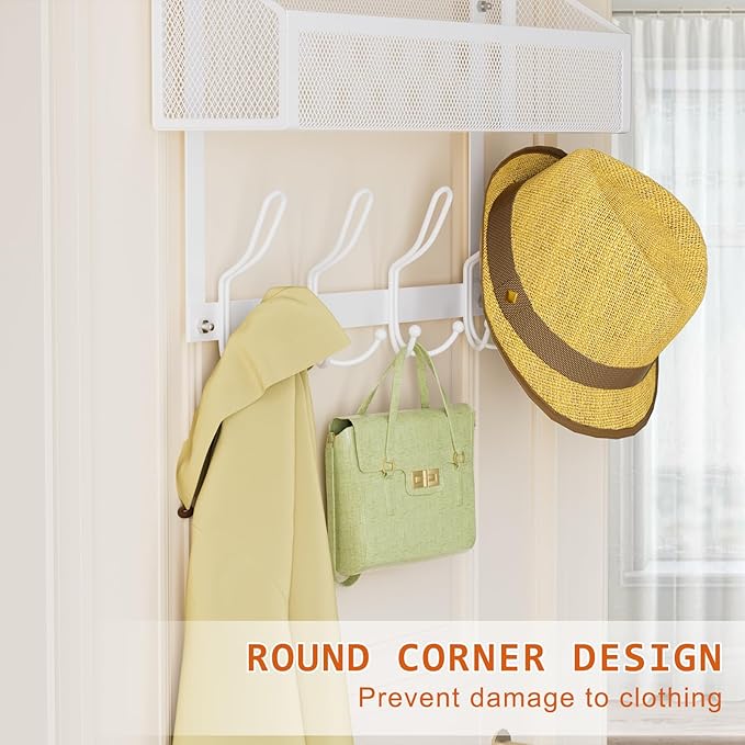 Over The Door Hooks Organizer, Back of Door Organizer with 12 Coat Hooks & Mesh Baskets Over The Door Towel Rack Door Hanger Storage Rack for Bathroom,Kitchen,Bedroom(White)