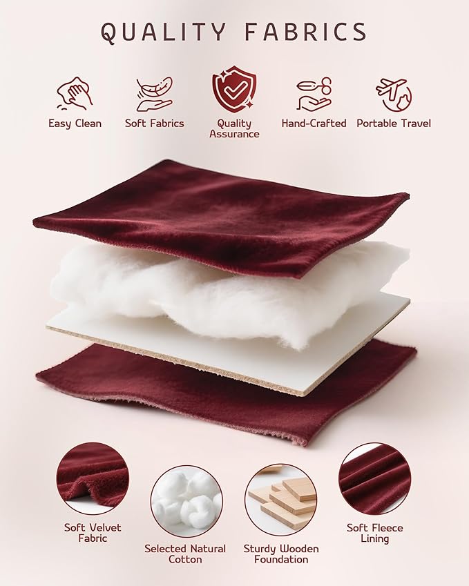 VELORIA Velvet Travel Jewelry Box Organizer, Jewelry Case with 8 Snap Clasps for Necklaces, Ring & Earring Storage, Compact Jewelry Organizer for Bracelets and Bangles, Dark Red