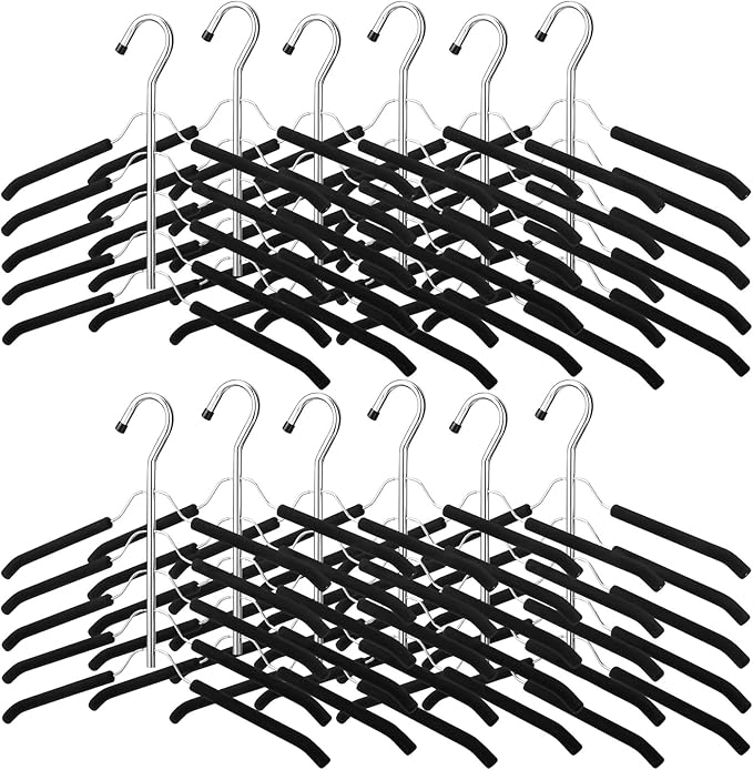 Ripeng 12 Pcs Multi Layer Clothes Hangers 5 in 1 Sweater Shirt Hanger for Shirts Space Saving Anti Slip Metal Heavy Duty Stainless Steel Blouse Tree Hangers for Closet Organizer and Storage, Black