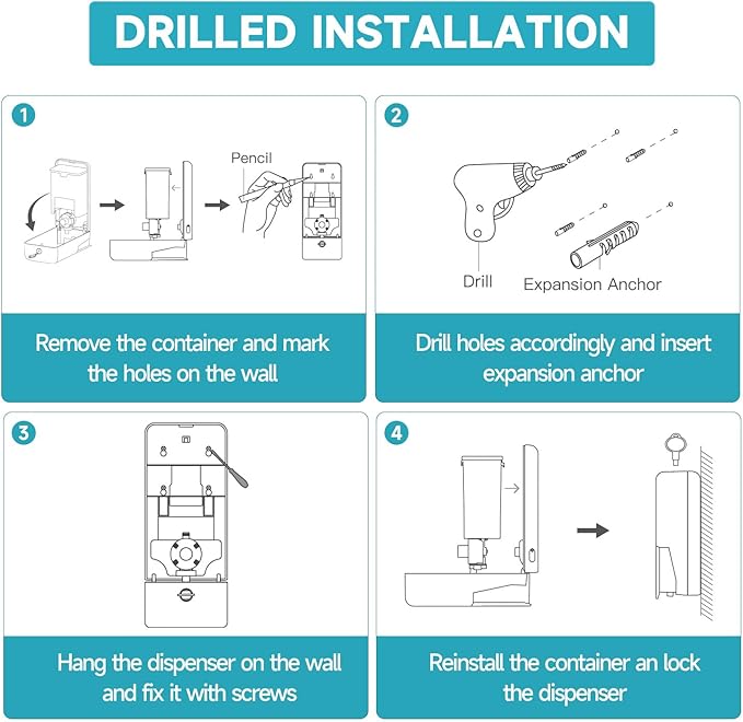 AIKE Wall Mount Liquid Soap Dispenser for Commercial Bathroom 27oz Large Capacity Manual Push Pump Silver