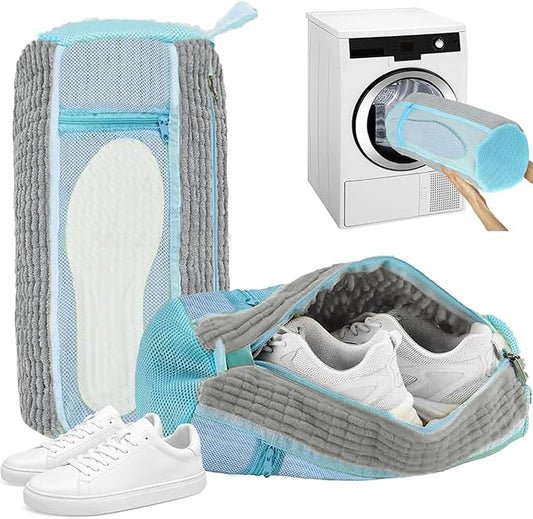 Shoe Washing Machine Bag, Laundry Shoe Bag with Side External Network for Washer and Dryer Reusable Shoe Cleaning Bag for Sneaker Tennis Unstain Cleaner Kit (2pc-gray)