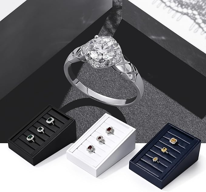 Oirlv Premium PU Leather Ring Tray Display Stand Slotted Jewelry Showcase Display Jewelry Organizer Ring Holder for Trade Show(White)