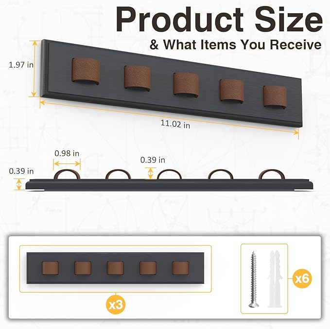 3 Pack Sunglass Organizer, Wall Mounted Sunglasses Organizer, Wooden Glasses Holder Sunglass Holder, Sunglasses Rack for Hanging Your Multiple Eyeglasses, for Wall, Home Decor(Dark Grey)