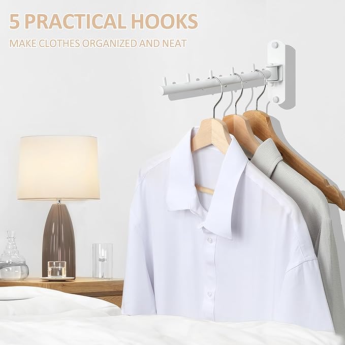 Swing Clothes Hanger Rack, Garment Racks Clothes Bar Wall Mounted, 180°Rotation Laundry Drying Rack 304 Stainless Steel Space Saving Clothing Hanging System for Laundry Room Bedroom Balcony