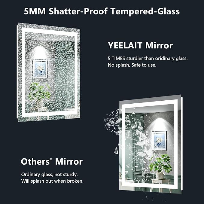 32x32 Inch LED Bathroom Mirror with Lights Front and Backlit Lighted Vanity Mirror for Bathroom Wall with 3 Colors Dimmable Anti-Fog Memory Shatter-Proof IP54 Waterproof Horizontal/Vertical