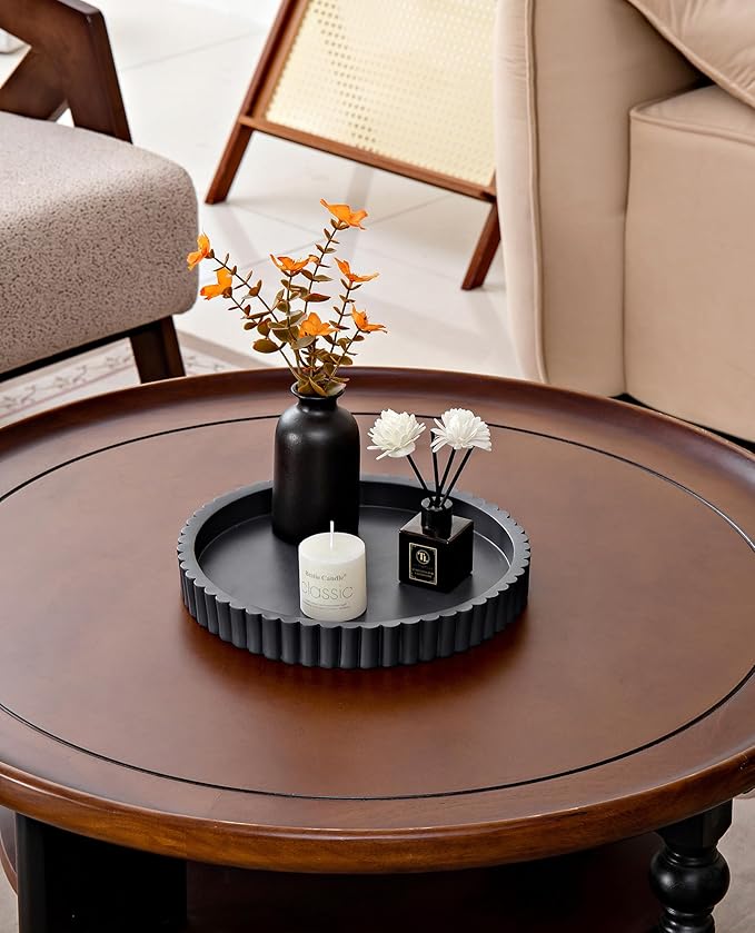 Round Decorative Tray for Coffee Table, Modern Round Coffee Table Tray for Home Decor, Table Centerpieces Serving Tray for Living Room, Office, Dining Room, Kitchen Island（Black）