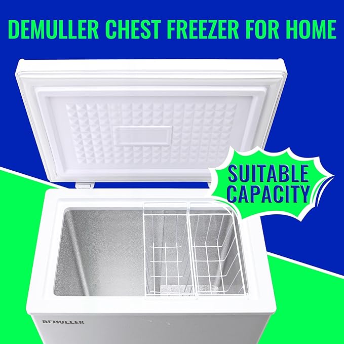3.5 Cu.ft Chest Freezer with Electronic Panel, Accurate Temperature Display to 1 ℉, White Deep Freezing Machine with 2 Removable Baskets, Compact Size for Any Space