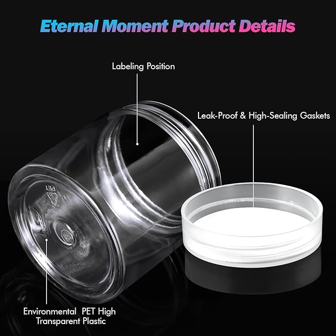 Eternal Moment 36 Pack 4 OZ Plastic Jars Round Clear Cosmetic Container Jars with Clear Lids, Perfect for Lotion, Slime，Cream, Ointments, Makeup, Eye Shadow, Samples, Pot, Travel Storage