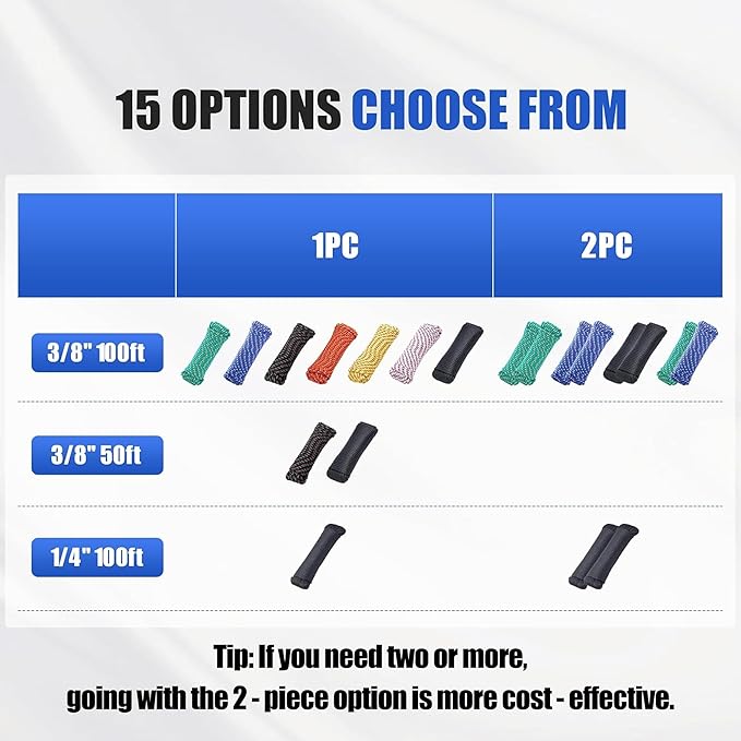 100 ft 3/8 Inch Diamond Braided Polypropylene Rope, Poly Clothesline, Boat Rope, All-Purpose Utility Cord Tie Down Ropes for Craft Marine Boat Camping Indoor Outdoor, Blue, 2 Pack