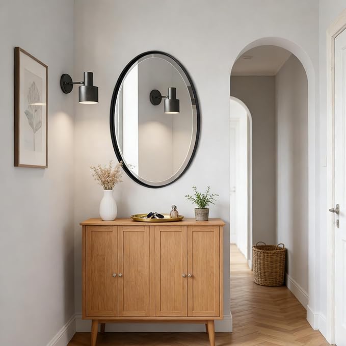 POZINO Oval Bathroom Mirror, 22"x30" Black Beveled Mirrors, Rounded Mirror for Over Sink, Modern Vanity Wall Mirror in Premium Stainless Steel Frame, Wall Mount Hangs Horizontal Or Vertical