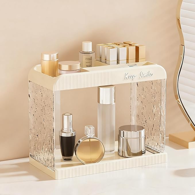 Bathroom Counter Organizer, 2-Tier Acrylic Storage Organizer for Makeup Perfume Lipstick, Skincare Organizers Shelf, Vanity Storage Tray for Bedroom, Living Room, Spice Racks, Coffee Bar