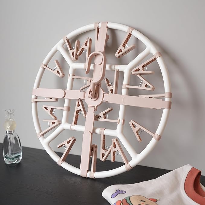 Clothes Drying Racks Foldable Clip Hangers Drip Hanger Plastic with 20 Drying Clips (Light Pink-Circle)