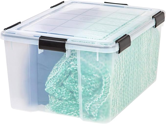 IRIS USA 62.8 Quart Plastic Storage Bin Tote Organizing Container with Durable Lid and Seal and Secure Latching Buckles, 4 Pack