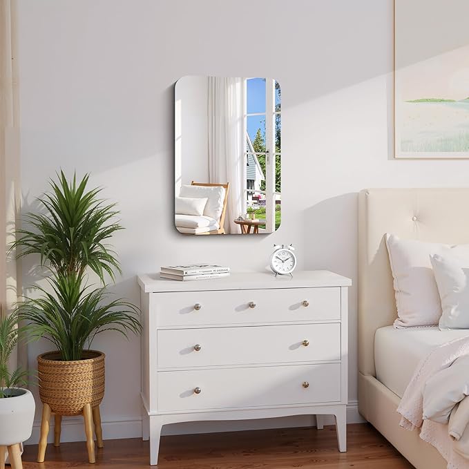 CILIBER Frameless Wall Mirror, 16" x 24" Rectangle Bathroom Mirror Rounded Corner, HD Shatterproof Vanity Mirror with Polished Edge for Over Sink, Bedroom, Entryway, Vertical or Horizontal
