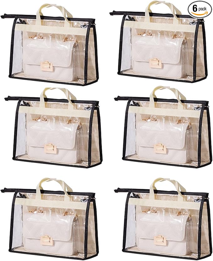 Dust Bags for Handbags - Purse Storage Organizer for Closet Moistureproof and Dustproof Cover Hanging with Zipper and Handle (Brown-XXL)