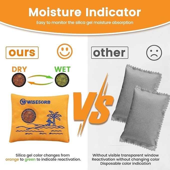 100gx10pcs Rechargeable Desiccant Packs for Storage, Reusable Dehumidifier Bags Visible Color Indicating Silica Gel Packets Moisture Absorbers for Safe Closet 3D Filaments Electronics Camera