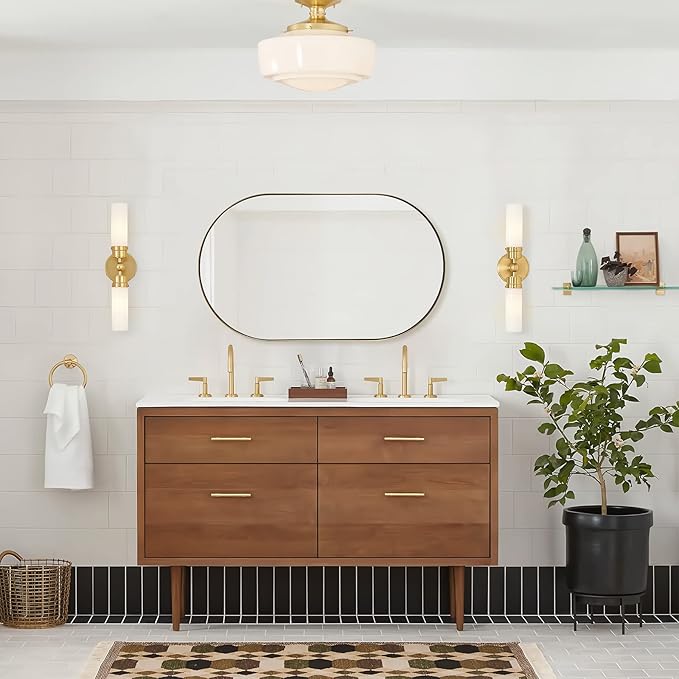 Andy Star Brass Oval Mirror, 24x40 Inch Bathroom Mirror Gold, Brass Vanity Mirror, Pill Shaped Mirrors Gold Metal Frame Stainless Steel 1’’ Deep Hang Vertically & Horizontally