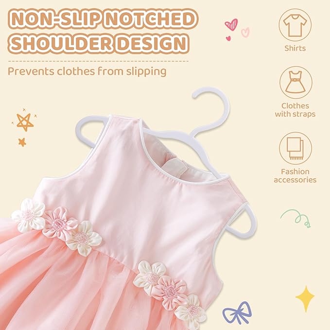 100 Pack White Baby Hangers 11.42 Inch - Kids Non-Slip Clothes Hangers for Infant & Child, Durable Plastic Children's Hangers for Closet, Pants, Coats, Skirts