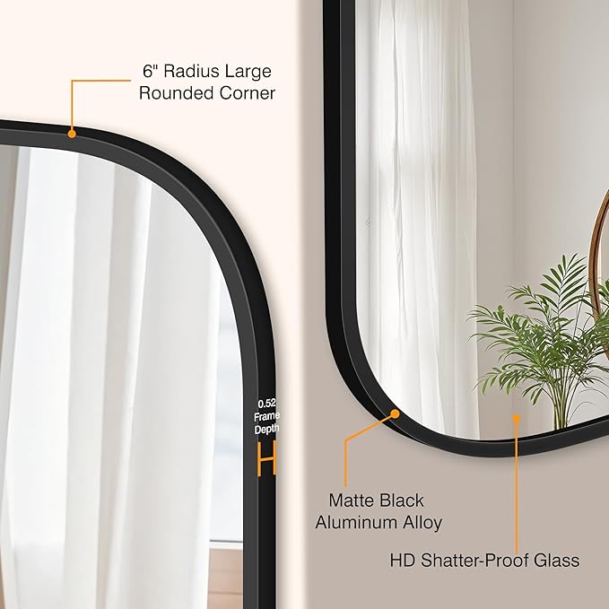 Bathroom Mirror for Wall, Large Bathroom Vanity Mirror for Over Sink 40 x 65, Black HD Reflection Shatterproof Mirror for Living Room Bedroom Entryway, Metal Frame Rectangular Shape
