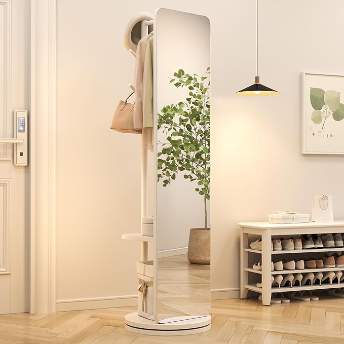 70"x19"Full Length Mirror with Stand,Coat Rack with Mirror,Solid Wood Floor Mirror,Swivel Mirrorfor Bedroom, Living Room, Cloakroom