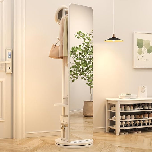 70"x19"Full Length Mirror with Stand,Coat Rack with Mirror,Solid Wood Floor Mirror,Swivel Mirrorfor Bedroom, Living Room, Cloakroom