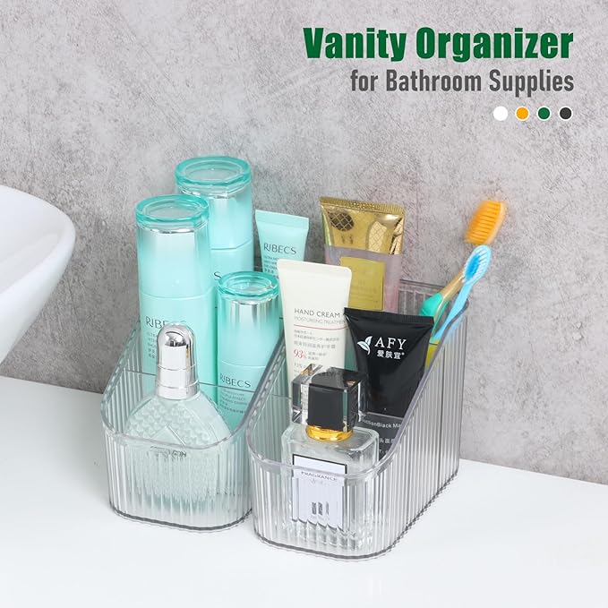 Clear Makeup Brush Holder Organizer for Vanity, Bathroom Countertop Organizer 6Cups, Toiletry Organizer, Storage & Display for Skincare, Perfume, Hairbrush, Sunglasses & Desk Accessories