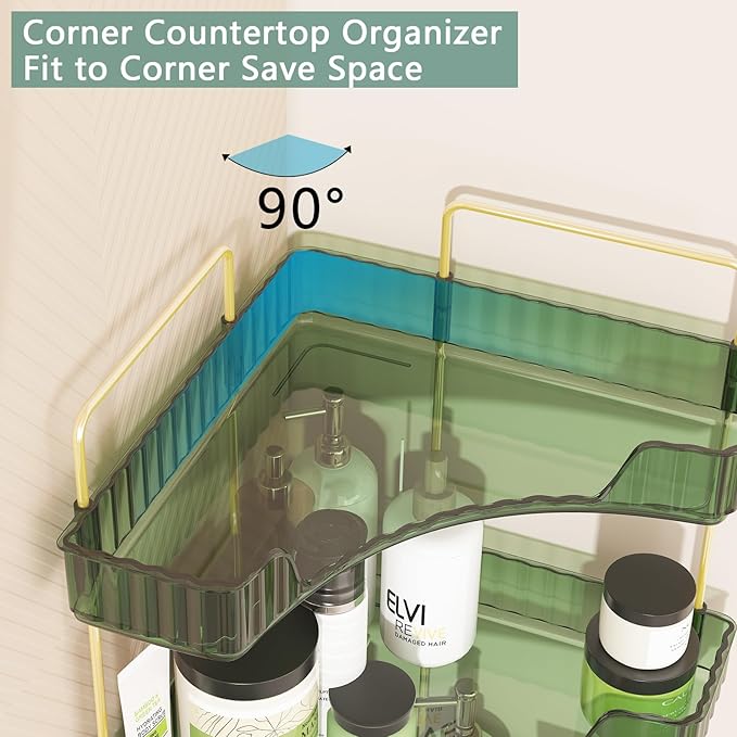 Webetop Corner Bathroom Counter Organizer, Bathroom Makeup Countertop Organizer, Corner Storage Organizers for Vanity, Bathroom，Dresser, Cosmetic, Kitchen Spice Rack Green