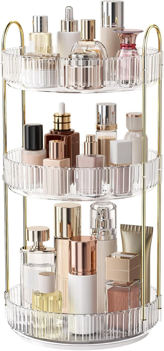 360° Rotating Makeup Organizer, Large Capacity Skincare Organizer, 3 Tier Cosmetic Skin Care Perfume Dresser Organizer, Fits Cosmetics, Perfume, Skin Care, Lipstick