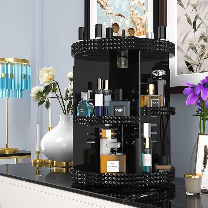 Awenia Makeup Organizer 360-Degree Rotating, Adjustable Makeup Storage, 7 Layers Large Capacity Cosmetic Storage Unit, Fits Different Types of Cosmetics and Accessories, Plus Size with Makeup Bag