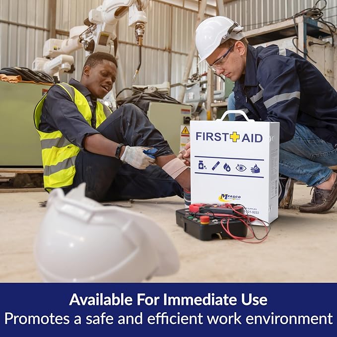 MFASCO OSHA/ANSI 2021 Class B Compliant First Aid Cabinet - Large 3-Shelf Wall Mount Kit for Office, Commercial Businesses - Complete Metal First Aid Box with Supplies - No Medications