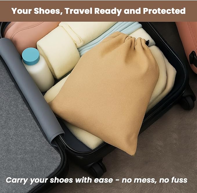 LFH Cotton Rich Shoe Storage Bags with Drawstring, Dustproof Breathable Reusable Organizer, Perfect For Travel, Dorm, Hotel, College, Gym, Easy to Carry, Machine Washable 12"x17" (Pack of 2) - Beige