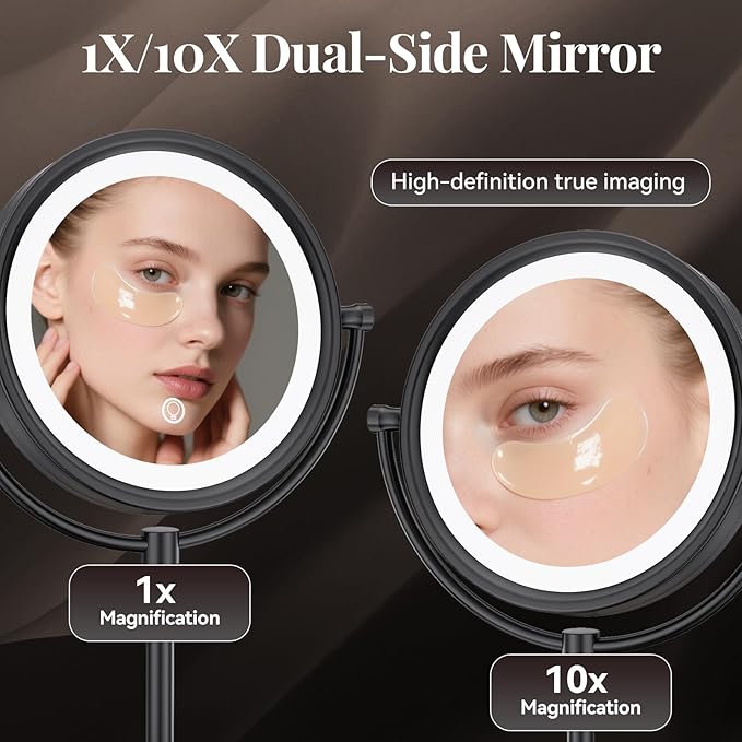 GURUN 8.5 Inch Rechargeable Tabletop LED Lighted Makeup Mirror with 10x Magnification 4500mAh Battery Double Sided Vanity Mirror Oil-Rubbed Bronze M2208DO(8.5in,10x)