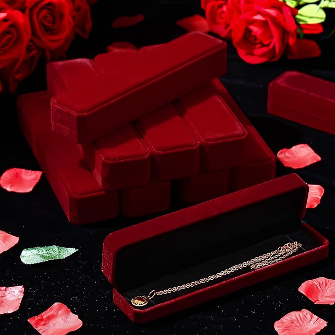 Batiyeer 24 Pcs Velvet Bracelet Box Bulk Jewelry Chain Necklace Box Bracelet Storage Case Long Jewelry Case for Valentine Wedding Pendant Display, 8.86 x 2.13 x 1.38 Inch(Claret)