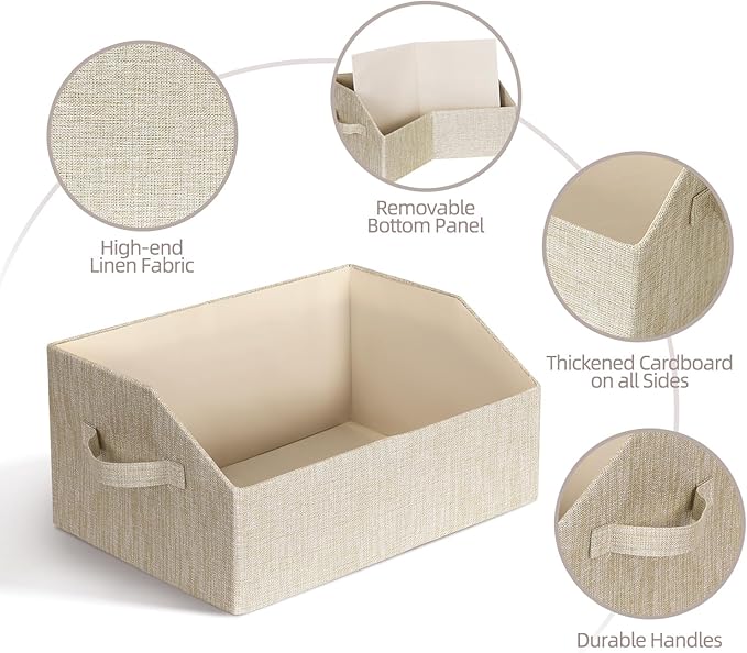 Closet Organizer Bins, Fabric Storage Bins Foldable Storage Box Shelf Baskets Container Trapezoid Storage Bin for Organizing Home Office Shelves Wardrobe RV, 4 Pack, Beige