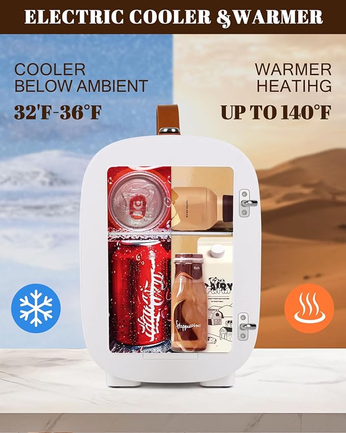 Mini Fridge for Bedroom, 4 Liter/6 Cans Skincare Small Refrigerator, AC/DC Portable Mini Cooler & Warmer, Small Fridge for Camping, Dorm, Office, Car (White)