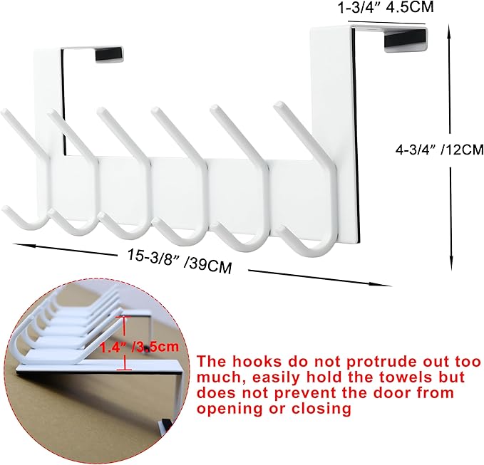 SKOLOO Over The Door Hook - for Doors up to 1-3/4'' Thickness, White, No Assembly Required, Stainless Steel, Door Coat Rack for Entryway & Bathroom Hanging Coats, Backpack, Robes, Towels, Pack of 2