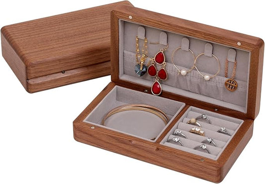 Small wooden, portable travel jewelry, Vintage Walnut Wood Jewelry Case，watch storage box, necklace, ring, earring storage gift box, vintage exquisite walnut jewelry box