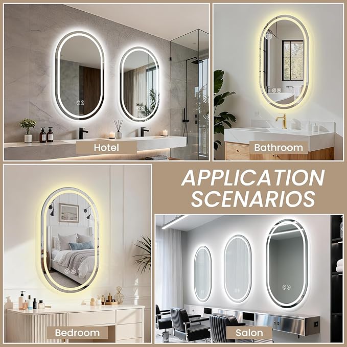 Oval LED Bathroom Vanity Mirror, 36x24 inch Mirror with Light, Smart Anti-Fog Waterproof Mirror with Memory Function Dimmable Lighted Mirror