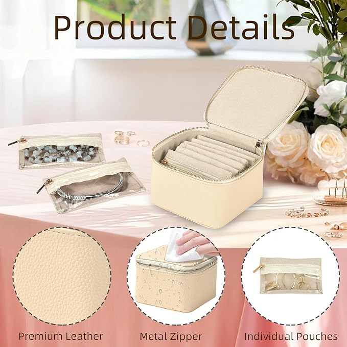 Small Travel Jewelry Box,Travel Jewelry Case with 6pcs Velvet Jewelry Pouches,Portable Jewelry Organizer Travel for Earring Bracelet Ring,Travel Jewelry Case Ideal for Travel & Home Organization