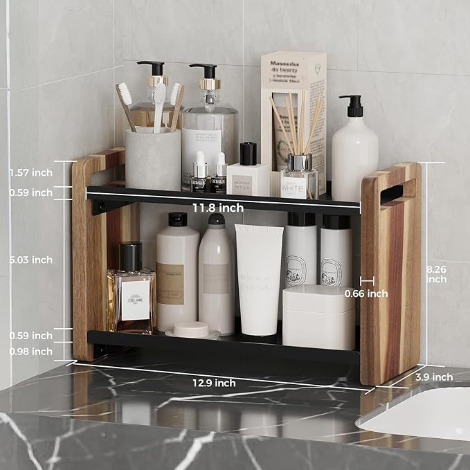 Bathroom Counter Organizer,Bathroom Counter Shelf,Bathroom Organizers,Under Sink Organizer,Cologne Organizer For Men,Cologne Cabinet,Spice Rack Organizer for Cabinet,Gifts(Brown 2 Tier)