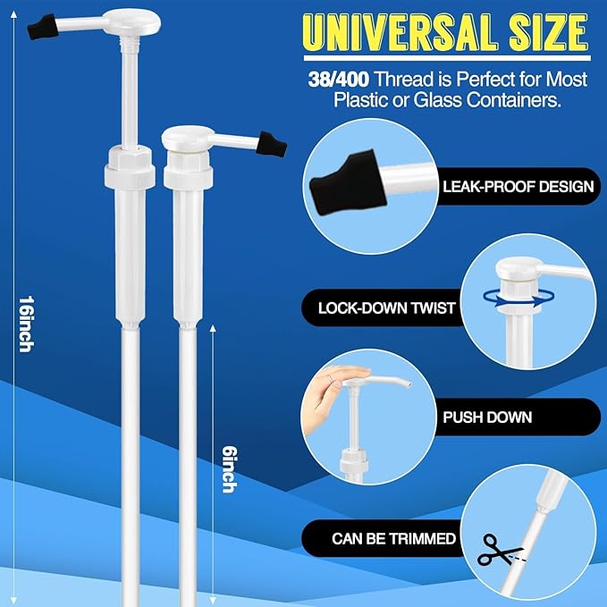 12 Pcs 5 Gallon Pump Dispenser 38-400 1 oz Dispenser Pump for Large Gallon Bucket with 50cm Extended Tube, Cap to Avoid Dripping, Great for Shampoo, Conditioner, Bleach Liquid, Laundry, Detergent, Oil