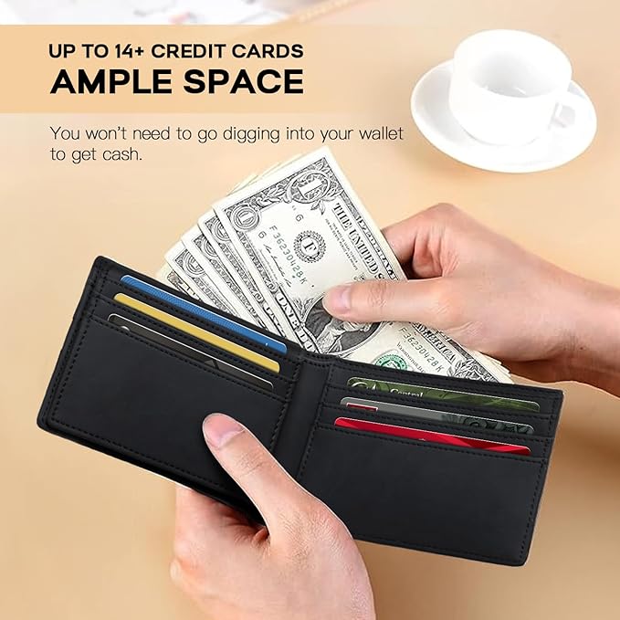 RUNBOX Wallet for Men Slim Rfid Leather 2 ID Window With Gift Box | Slim, Rfid, 2 ID Window, With Gift Box, Slim, Rfid